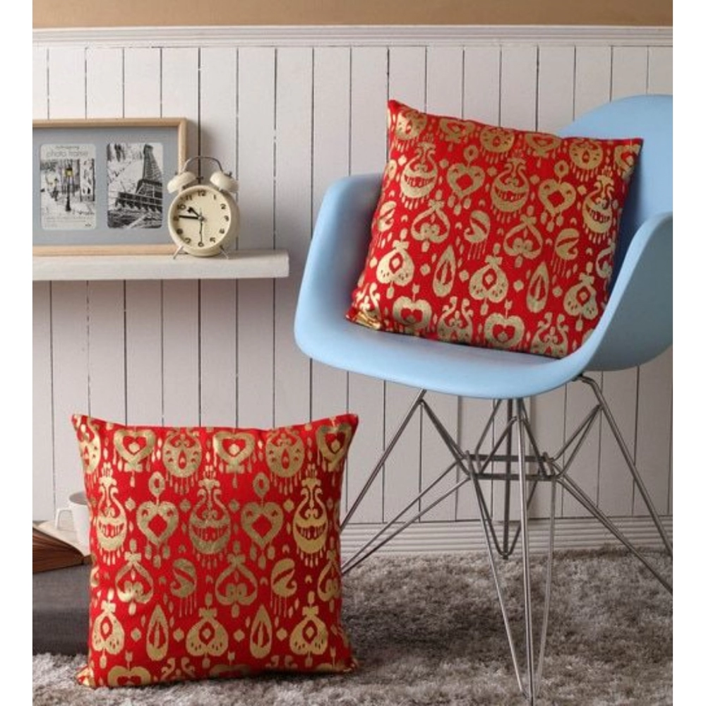Pack Of_2 Cotton Printed Cushion Cover Sets (Red, Size: 16x16 In) - Image 4