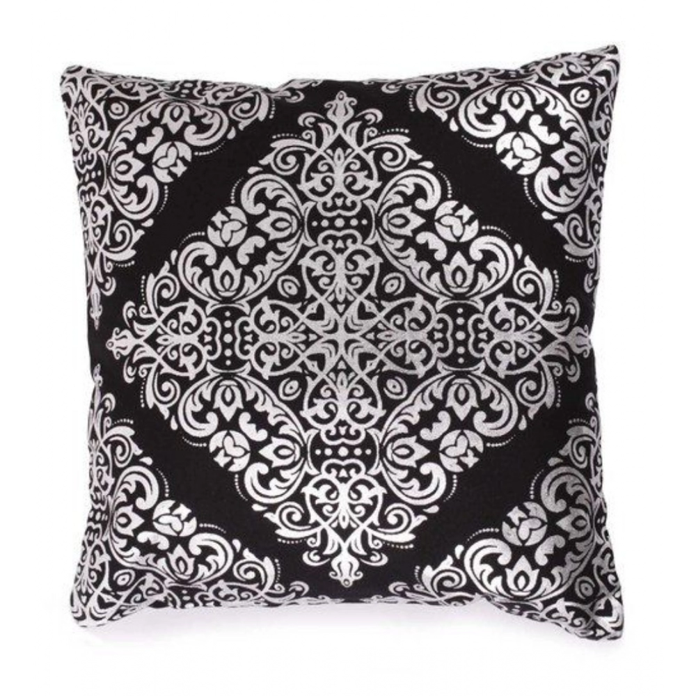 Pack Of_2 Cotton Printed Cushion Cover Sets (Black, Size: 16x16 In)