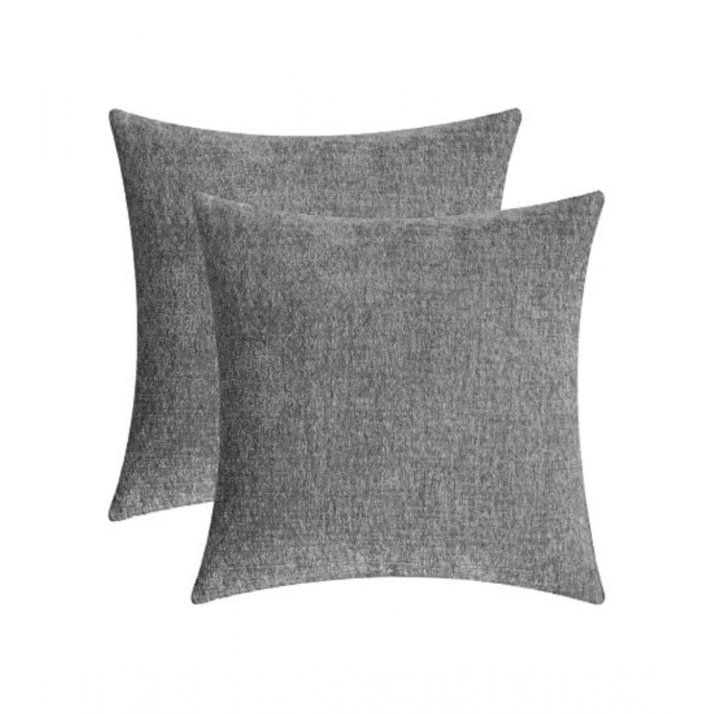 Pack Of_2 Chenille Checkered Cushion Covers (Grey, Size: 16x16 In)