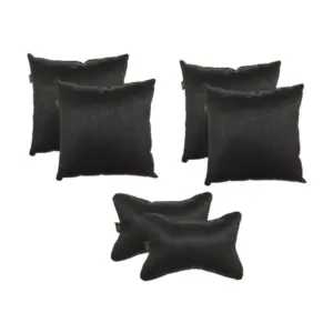 Pack Of_6 Polyester Solid Car Pillow Sets (Black, Size: 12x12 In)