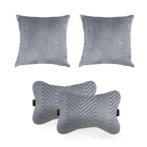 Pack Of_4 Velvet zig zag Car Pillow Sets (Grey, Size: 12x12 In)