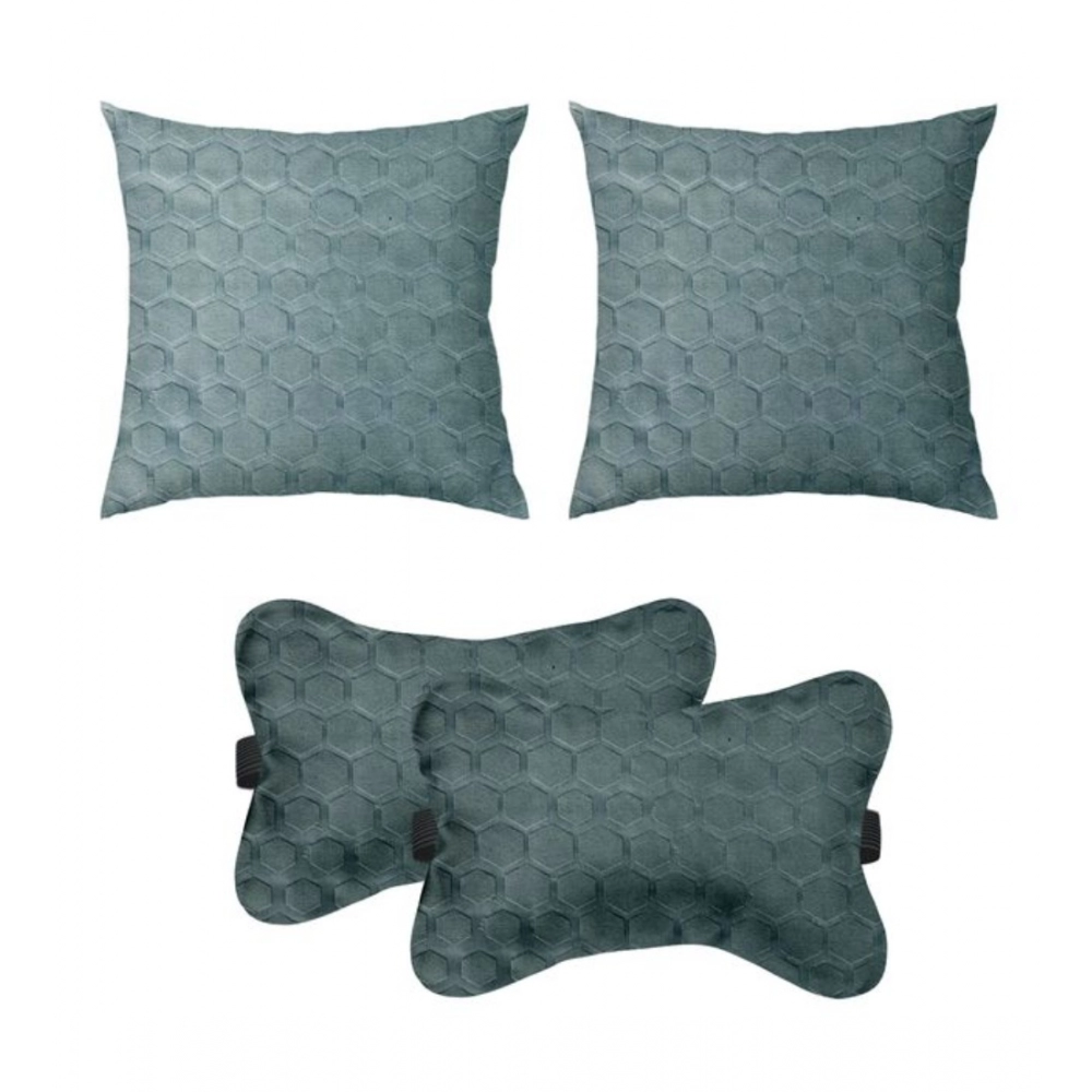 Pack Of_4 Polyester Printed Car Pillow Sets (Grey, Size: 12x12 In)