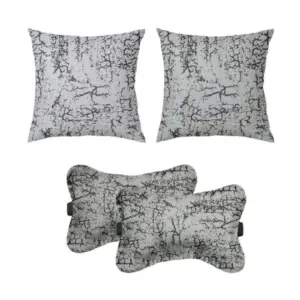 Pack Of_4 Velvet Printed Car Pillow Sets (Grey, Size: 12x12 In)