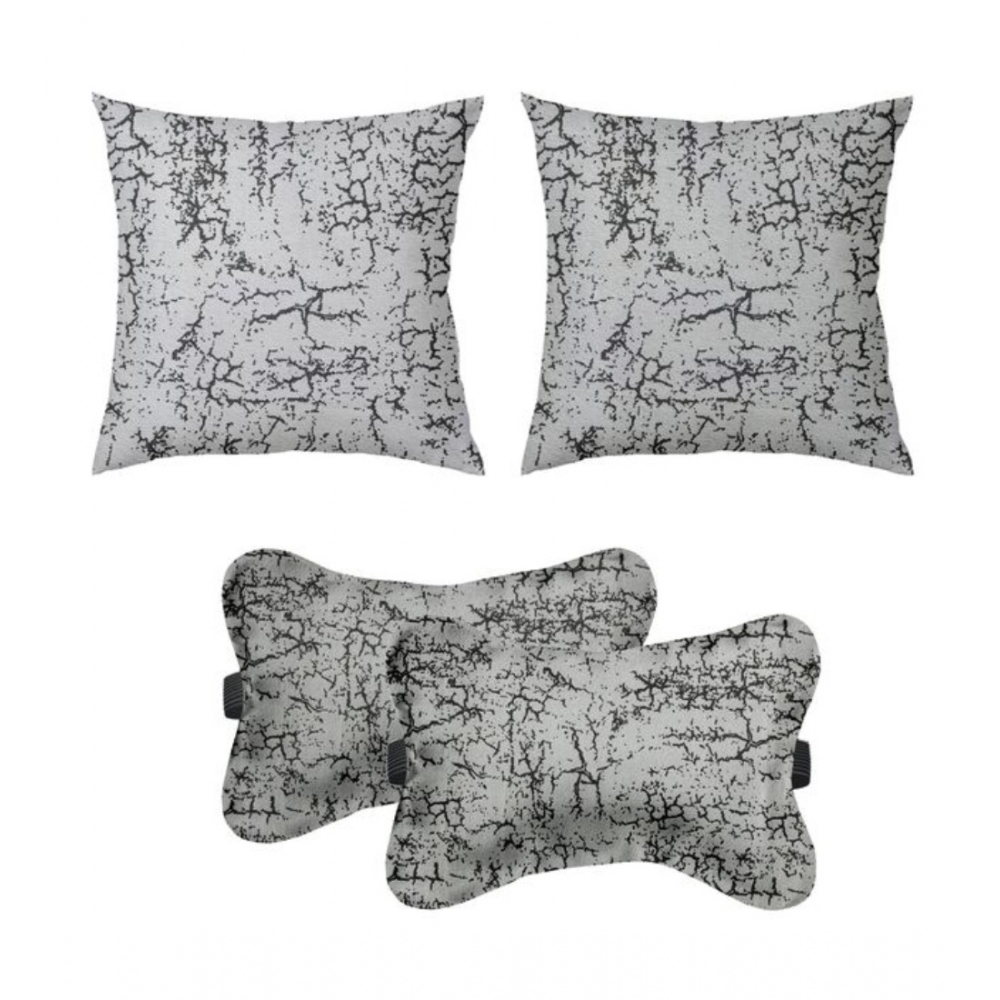 Pack Of_4 Velvet Printed Car Pillow Sets (Grey, Size: 12x12 In)