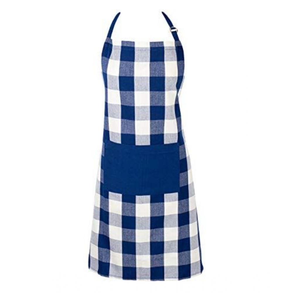 Cotton Checked Aprons (Blue, Size: 28x32 In)