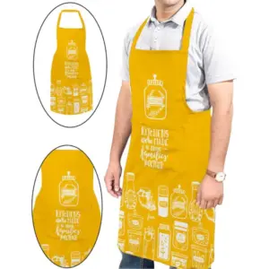 Cotton Printed Aprons (Yellow & White, Size: 24x31 In)