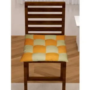 Cotton Blended Solid Chair Cushions (Mustard & Beige, Size: 16x16 In)