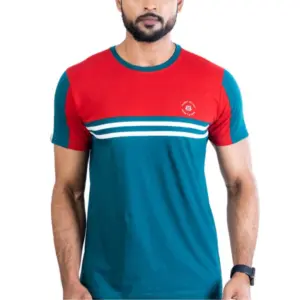 Men's Casual Cotton Printed Round Neck Half Sleeve T-Shirt (Red)