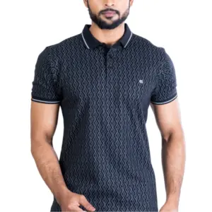Men's Casual Cotton Printed Polo Neck Half Sleeve T-Shirt (Black)