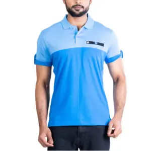 Men's Casual Cotton Printed Polo Neck Half Sleeve T-Shirt (Blue)