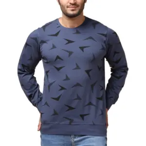 Men's Casual Cotton Printed Round Neck Full Sleeve T-Shirt (Blue)