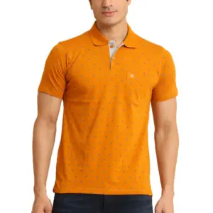 Men's Casual Cotton Printed Polo Neck Half Sleeve T-Shirt (Brown)