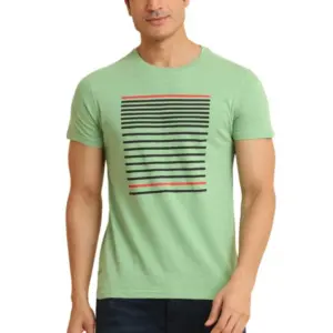 Men's Casual Cotton Printed Round Neck Half Sleeve T-Shirt (Green)