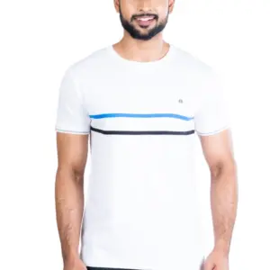 Men's Casual Cotton Printed Round Neck Half Sleeve T-Shirt (White)