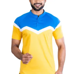 Men's Casual Cotton Printed Polo Neck Half Sleeve T-Shirt (Yellow)