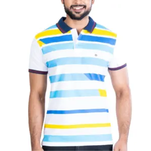 Men's Casual Cotton Printed Polo Neck Half Sleeve T-Shirt (White)