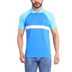 Men's Casual Cotton Printed Polo Neck Half Sleeve T-Shirt (Skyblue)