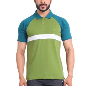 Men's Casual Cotton Printed Polo Neck Half Sleeve T-Shirt (Green)