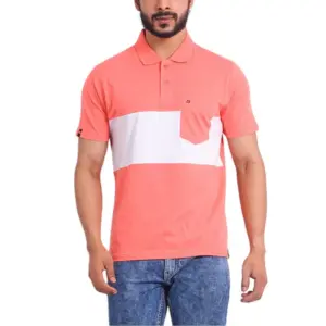 Men's Casual Cotton Printed Polo Neck Half Sleeve T-Shirt (Pink)