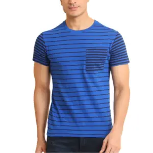 Men's Casual Cotton Printed Round Neck Half Sleeve T-Shirt  (Blue)