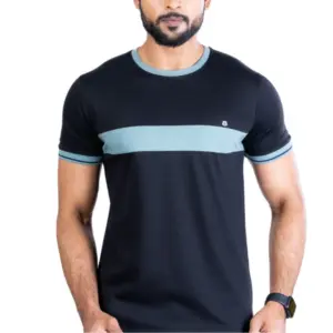 Men's Casual Cotton Printed Round Neck Half Sleeve T-Shirt (Black)
