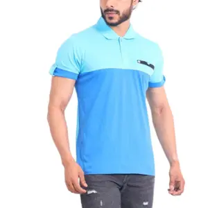 Men's Casual Cotton Printed Polo Neck Half Sleeve T-Shirt (Skyblue)