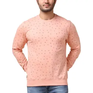 Men's Casual Cotton Printed Round Neck Full Sleeve Sweat T-Shirt (Peach)