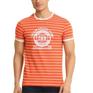 Men's Casual Cotton Printed Round Neck Half Sleeve T-Shirt (Rust)