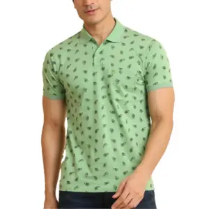 Men's Casual Cotton Printed Polo Neck Half Sleeve T-Shirt (Light Green)