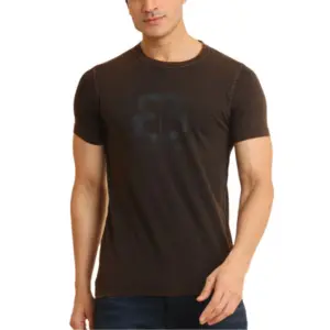 Men's Casual Cotton Printed Round Neck Half Sleeve T-Shirt (Brown)