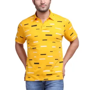 Men's Casual Cotton Printed Polo Neck Half Sleeve T-Shirt (Turmeric)