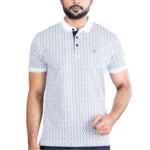 Men's Casual Cotton Printed Polo Neck Half Sleeve T-Shirt (White)