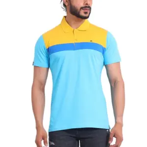Men's Casual Cotton Printed Polo Neck Half Sleeve T-Shirt (Skyblue)