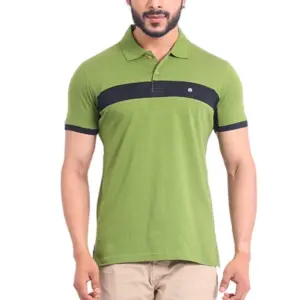Men's Casual Cotton Printed Polo Neck Half Sleeve T-Shirt (Green)