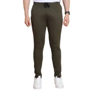 Men's Casual Cotton Striped Full Length Track Pant (olive)