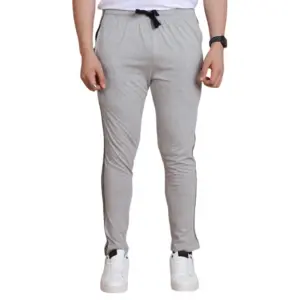 Men's Casual Cotton Striped Full Length Track Pant (Greymelange)
