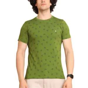 Men's Casual Cotton Printed Round Neck Half Sleeve T-Shirt (Green)
