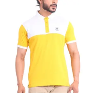 Men's Casual Cotton Printed Polo Neck Half Sleeve T-Shirt (Yellow)