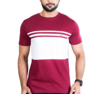 Men's Casual Cotton Printed Round Neck Half Sleeve T-Shirt (Maroon)
