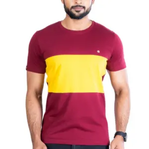 Men's Casual Cotton Printed Round Neck Half Sleeve T-Shirt (Maroon)