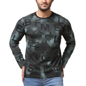 Men's Casual Cotton Printed Round Neck Full Sleeve T-Shirt (Grey)