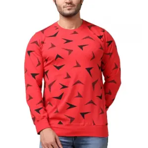 Men's Casual Cotton Printed Round Neck Full Sleeve T-Shirt (Red)