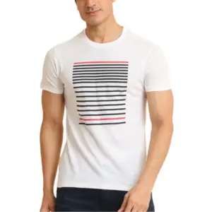 Men's Casual Cotton Printed Round Neck Half Sleeve T-Shirt (White)
