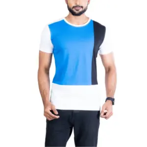 Men's Casual Cotton Printed Round Neck Half Sleeve T-Shirt (Blue)