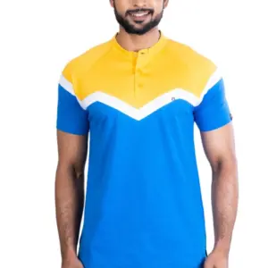 Men's Casual Cotton Printed Polo Neck Half Sleeve T-Shirt (Inkblue)