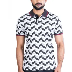 Men's Casual Cotton Printed Polo Neck Half Sleeve T-Shirt (White)