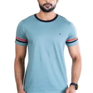 Men's Casual Cotton Printed Round Neck Half Sleeve T-Shirt (Grey)