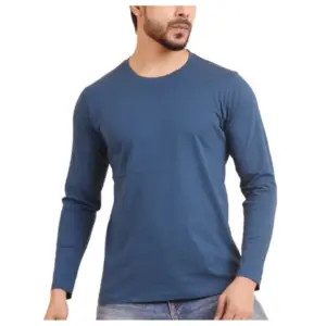 Men's Casual Cotton Solid Round Neck Full Sleeve T-Shirt (Blue)