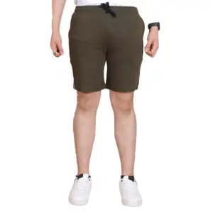 Men's Casual Cotton Striped Above knee Shorts (Olive)