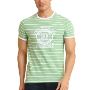 Men's Casual Cotton Printed Round Neck Half Sleeve T-Shirt (LightGreen)